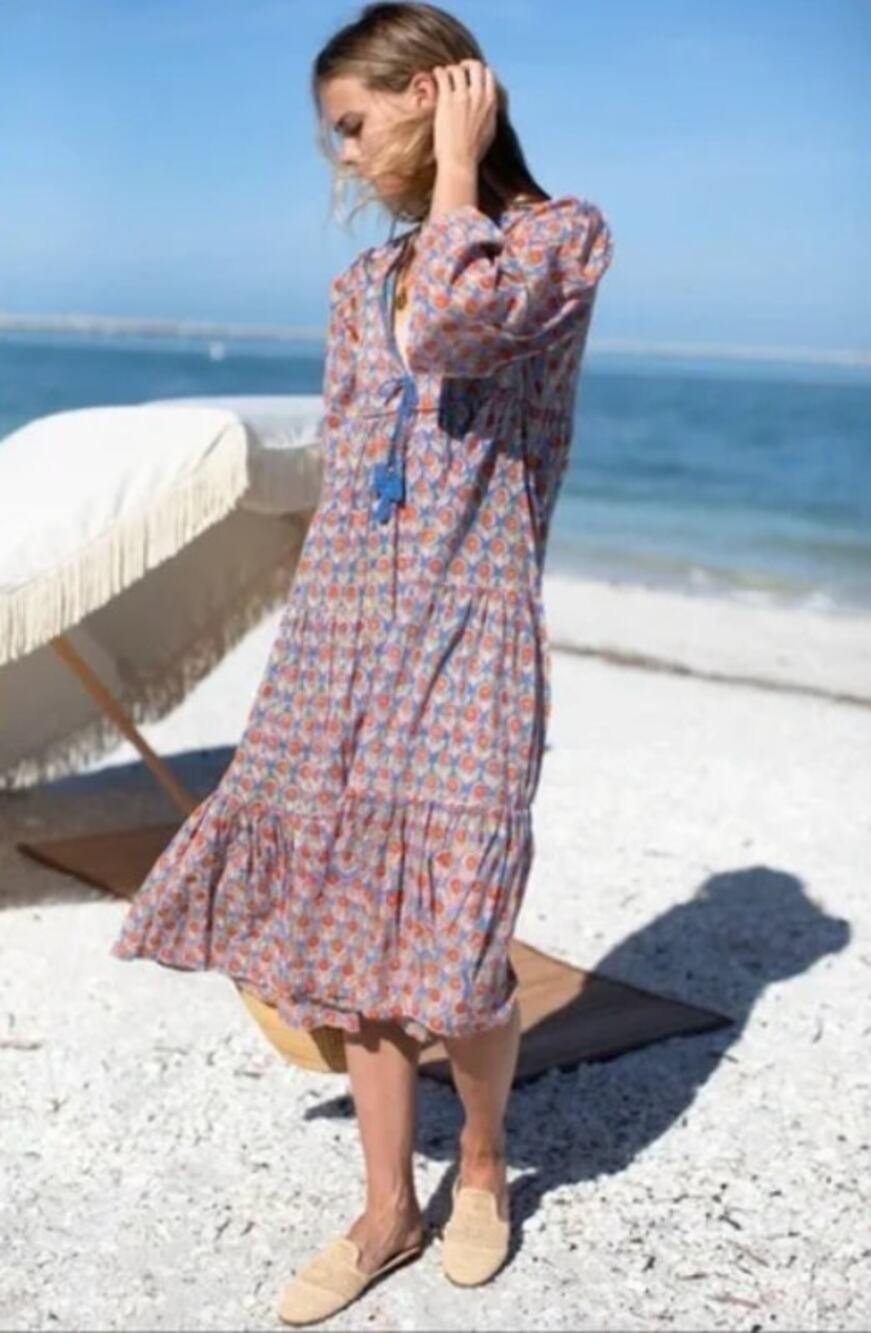 Emerson Fry India Collection Heirloom Maxi Dress Wednesday Flower Blues Womens